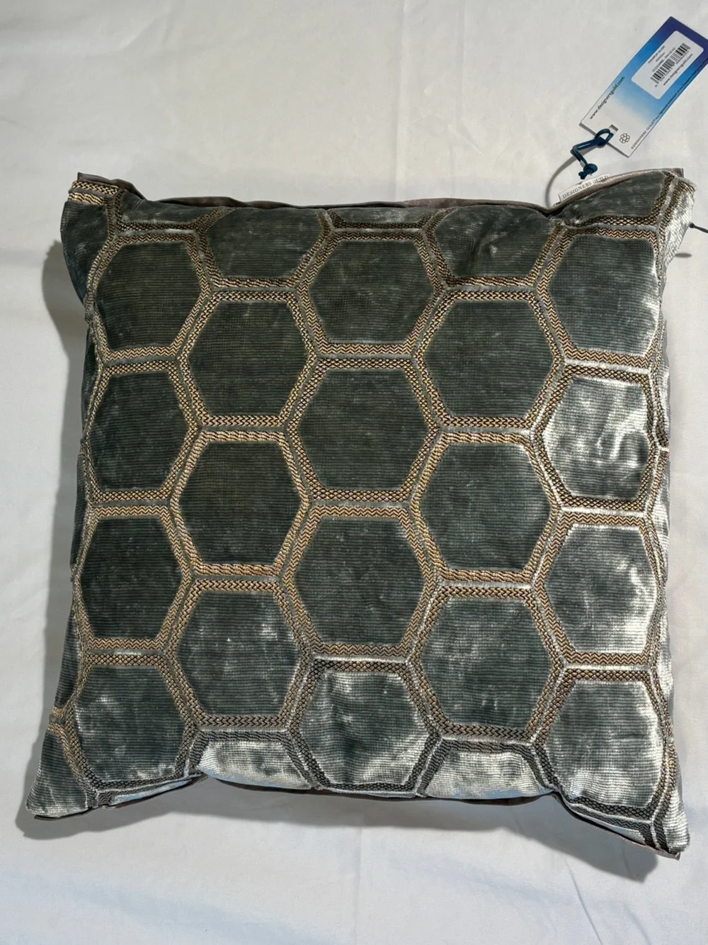 Designers Guild Hexagon Pattern “Manipur” Velvet Accent Pillow in Silver NWT